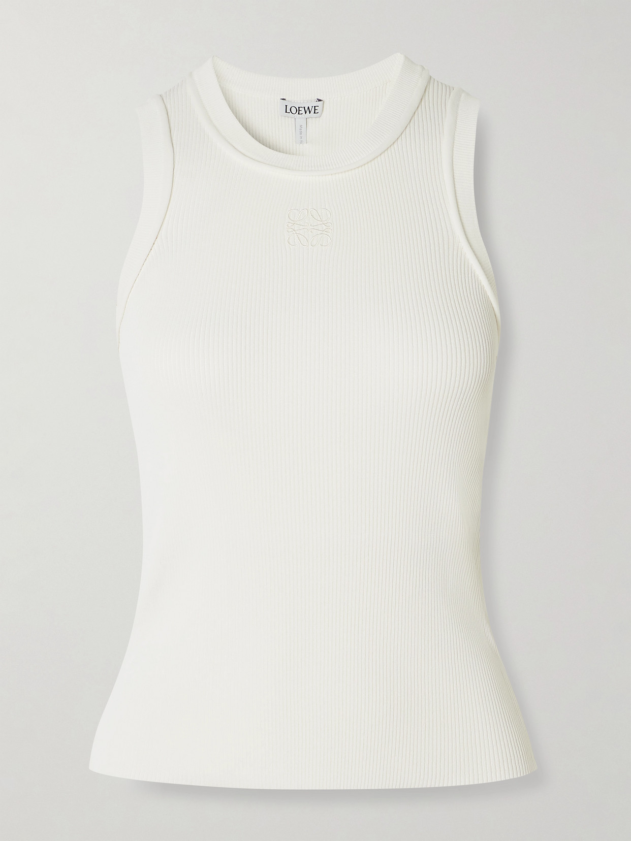 Loewe Anagram Embroidered Ribbed-knit Tank In White