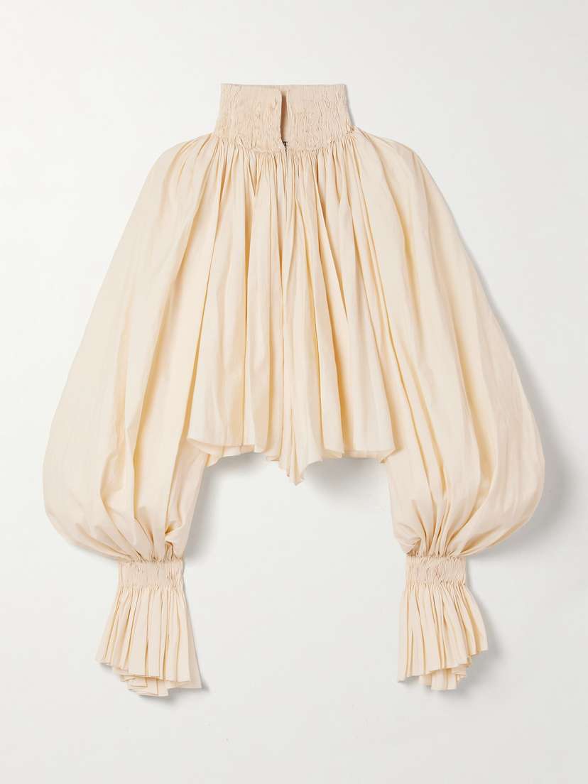 Khaite Durer Cropped Gathered Cotton-blend Poplin Blouse