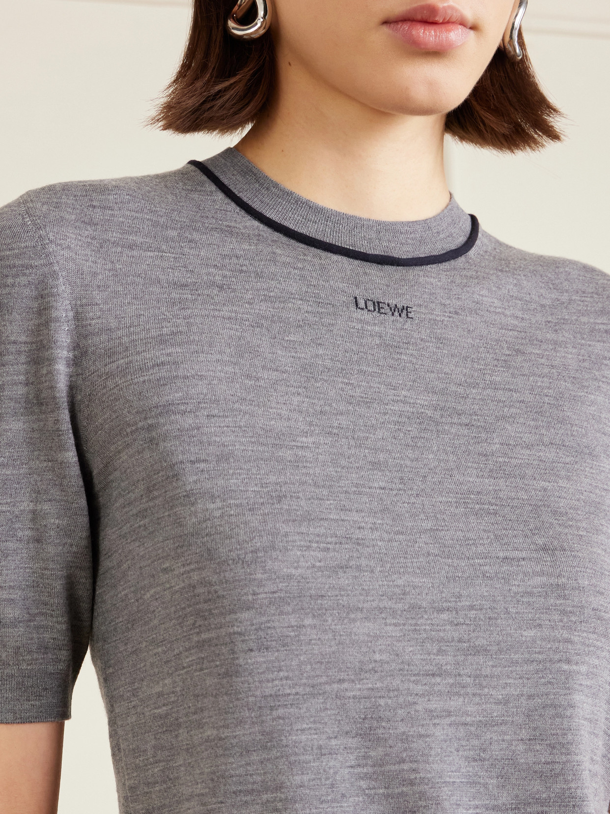 Loewe Piped Wool T-shirt In Gray