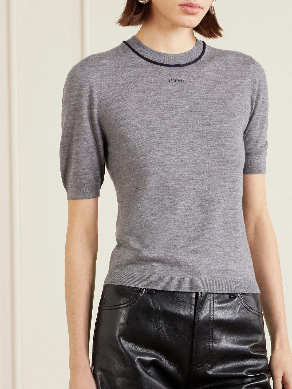 Loewe Piped Wool T-shirt In Gray