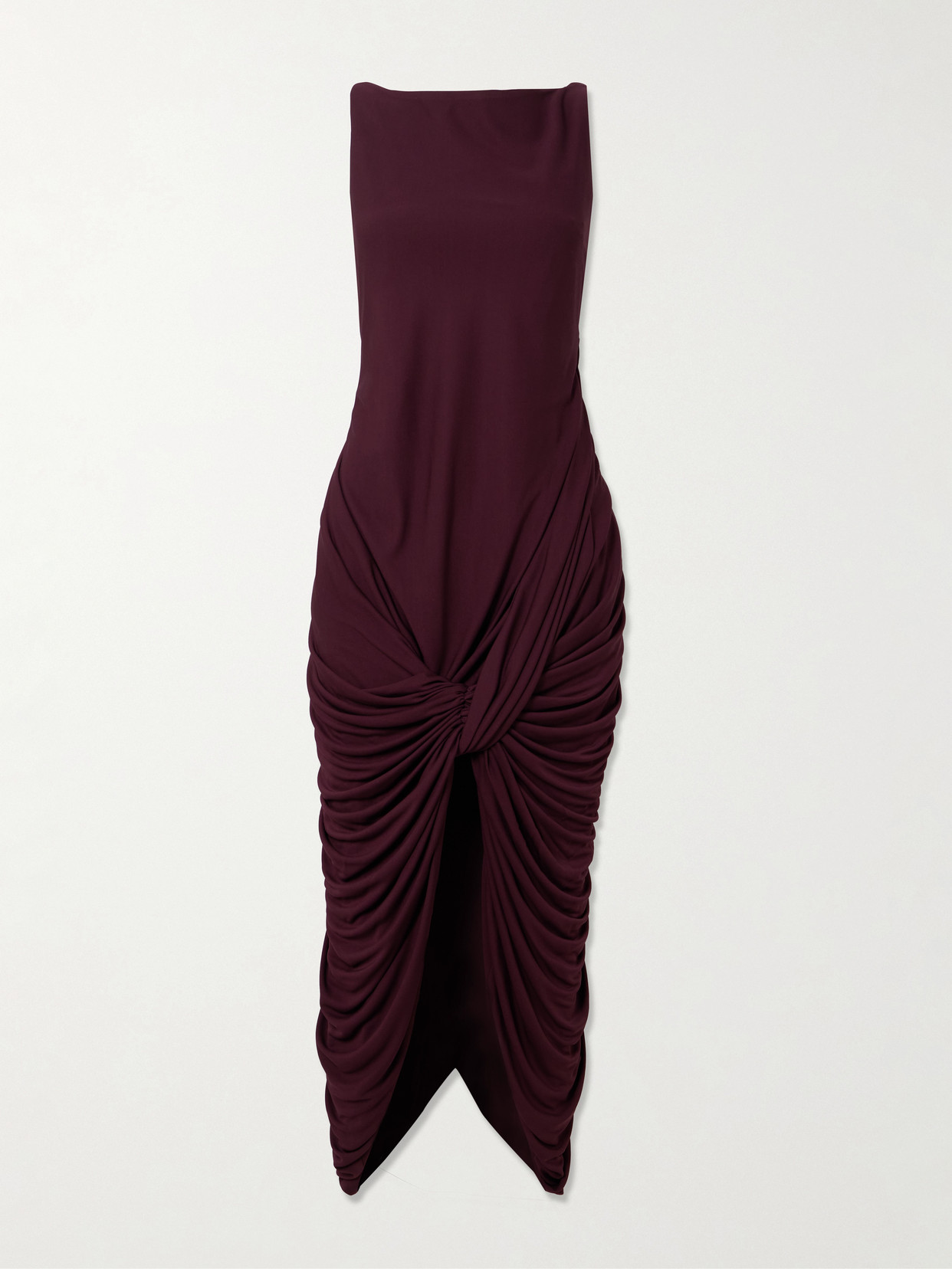 Loewe Twisted Gathered Jersey Midi Dress In Burgundy