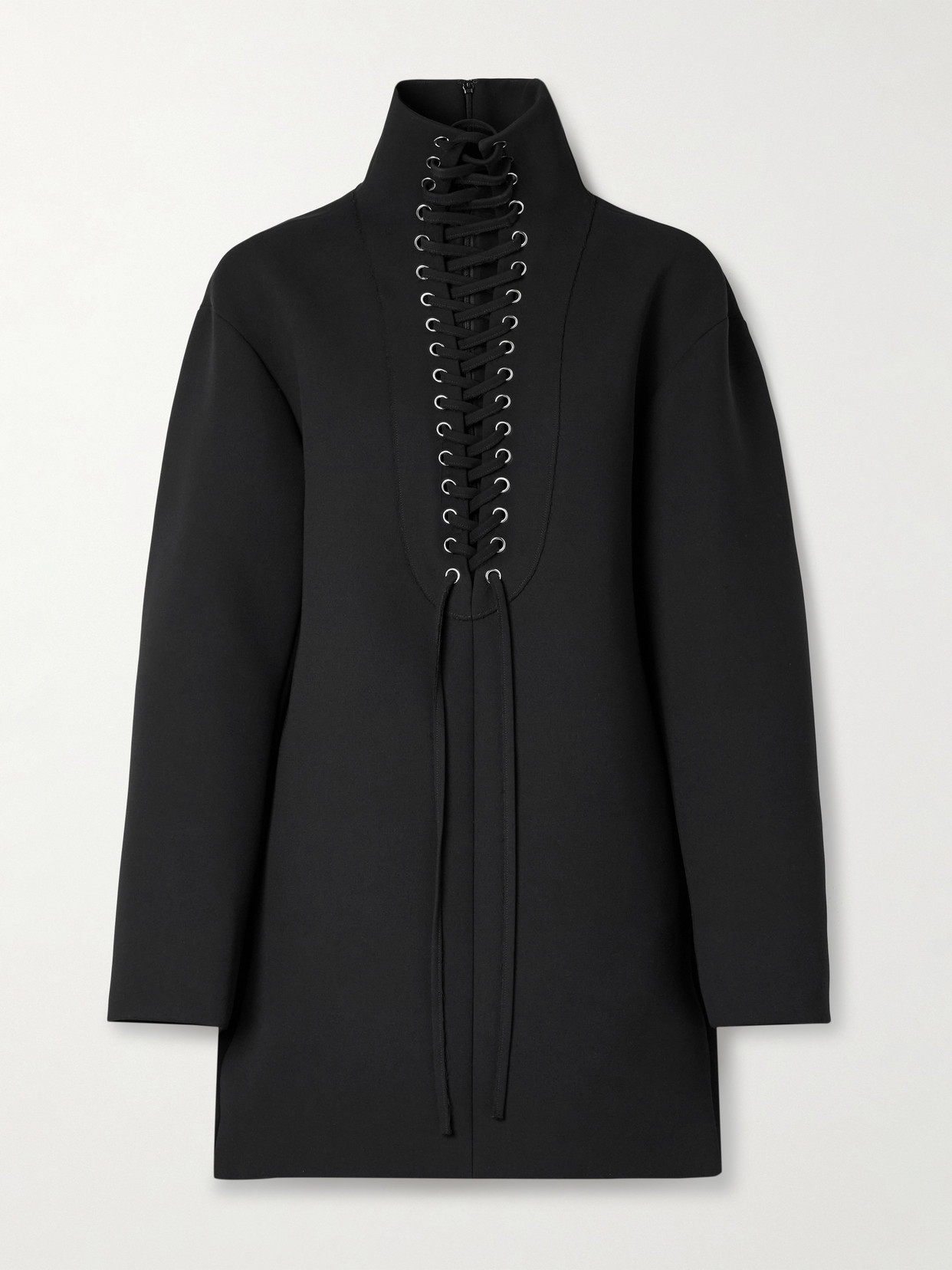 Khaite Lee Lace-up Long Sleeve Double Face Crepe Dress In Black