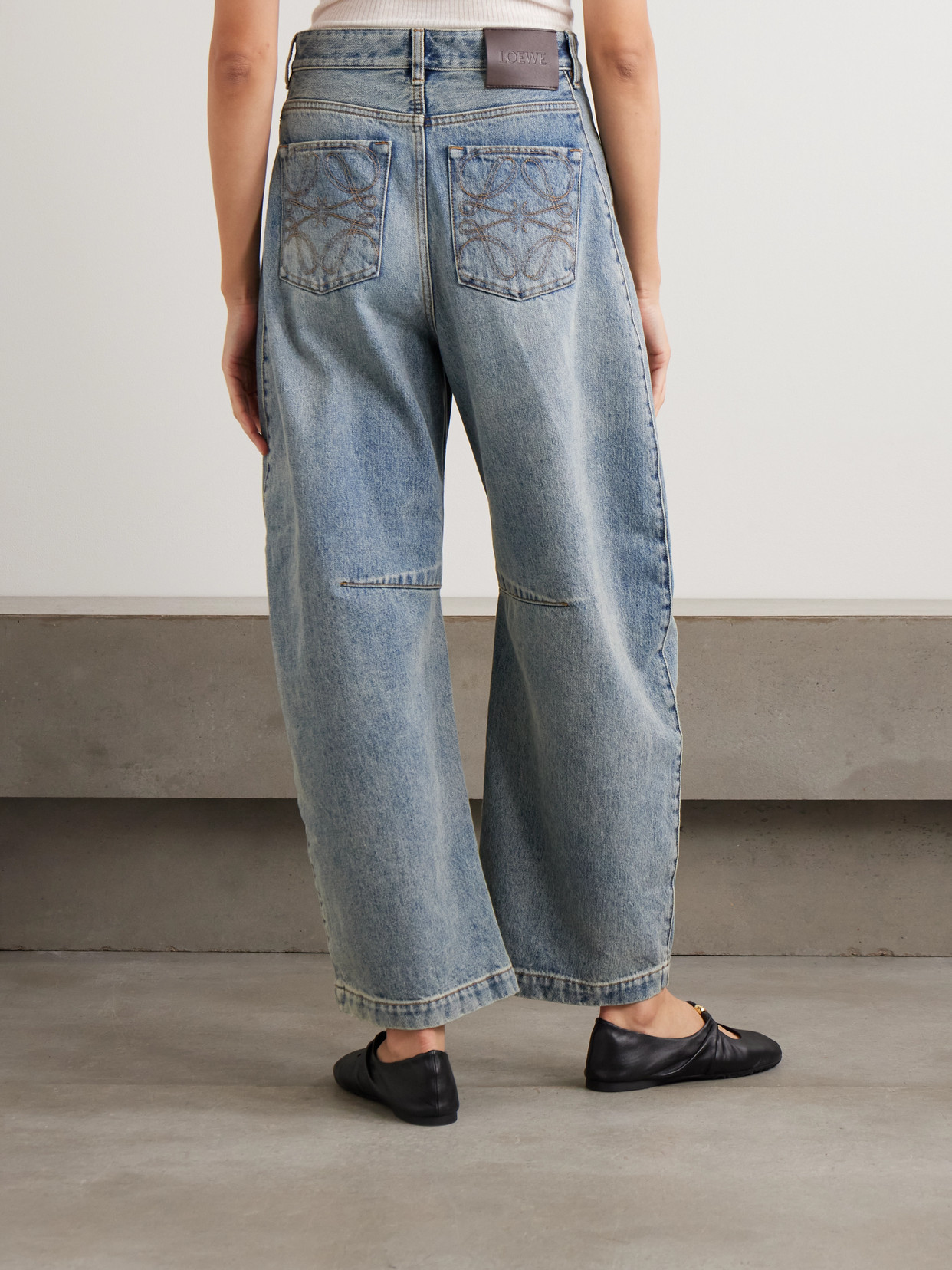 Loewe Embroidered High-rise Barrel-leg Jeans In Blue