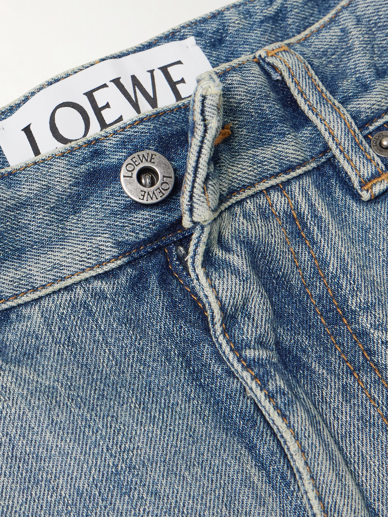 Loewe Embroidered High-rise Barrel-leg Jeans In Blue