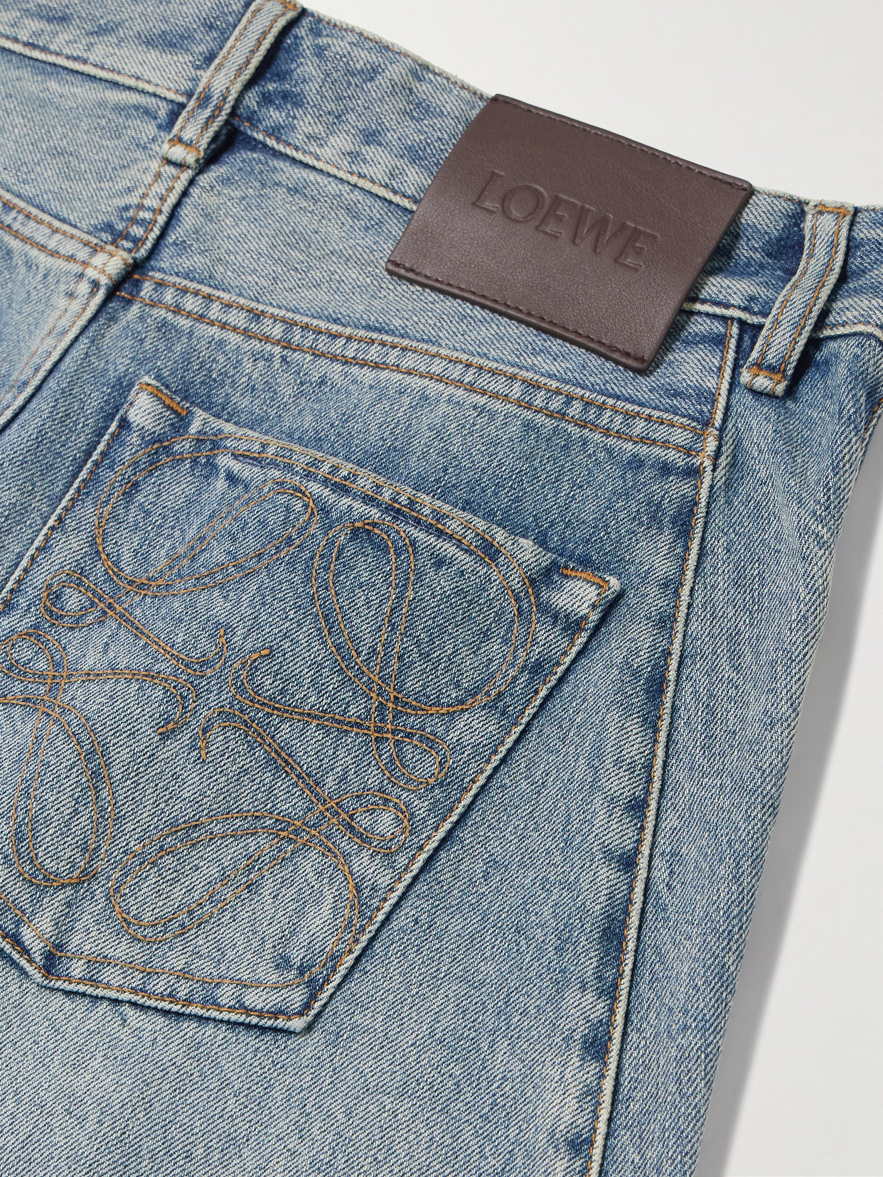 Loewe Embroidered High-rise Barrel-leg Jeans In Blue