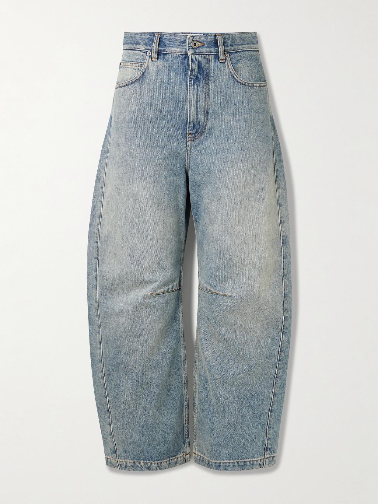 Loewe Embroidered High-rise Barrel-leg Jeans In Blue