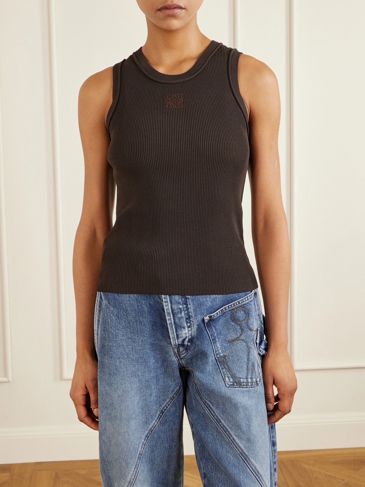 Anagram-Embroidered Ribbed Tank