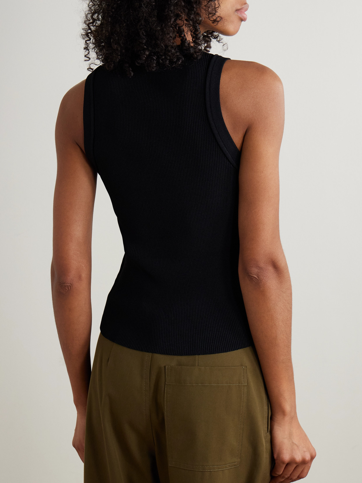 Loewe Anagram Embroidered Ribbed-knit Tank In Black