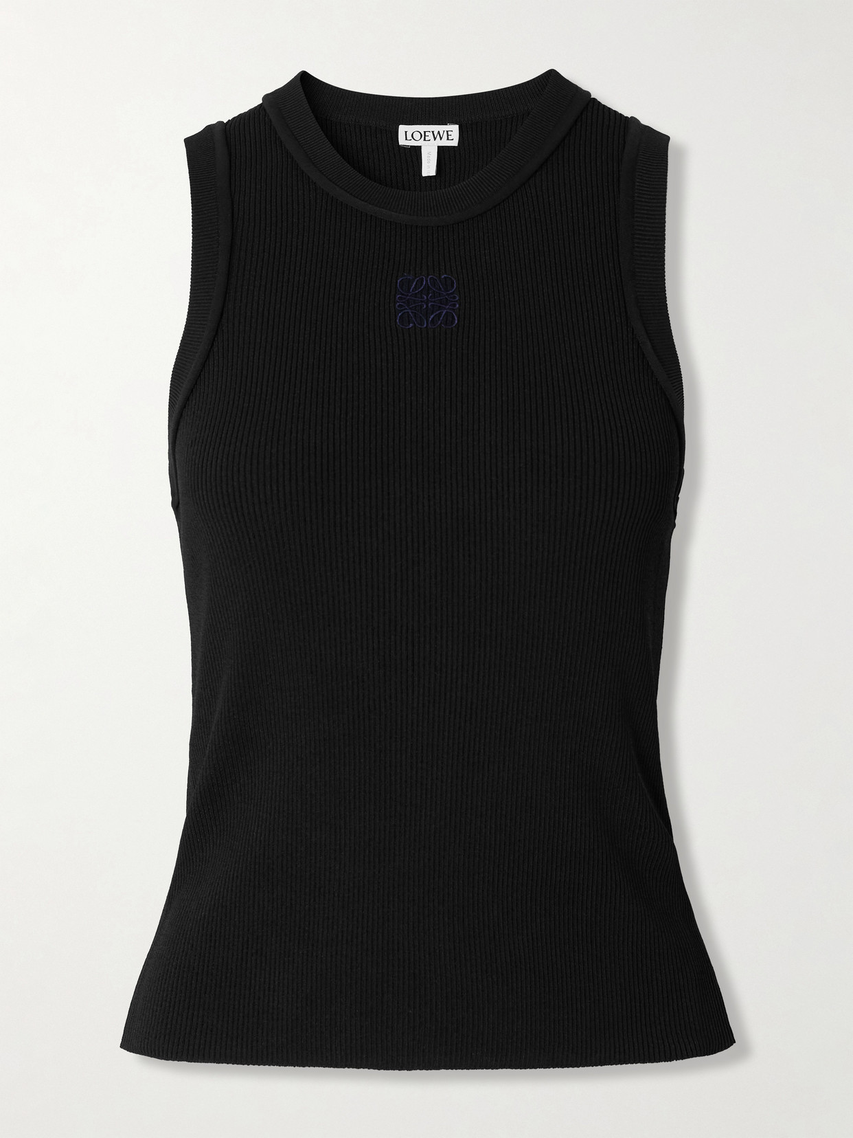 Loewe Anagram Embroidered Ribbed-knit Tank In Black