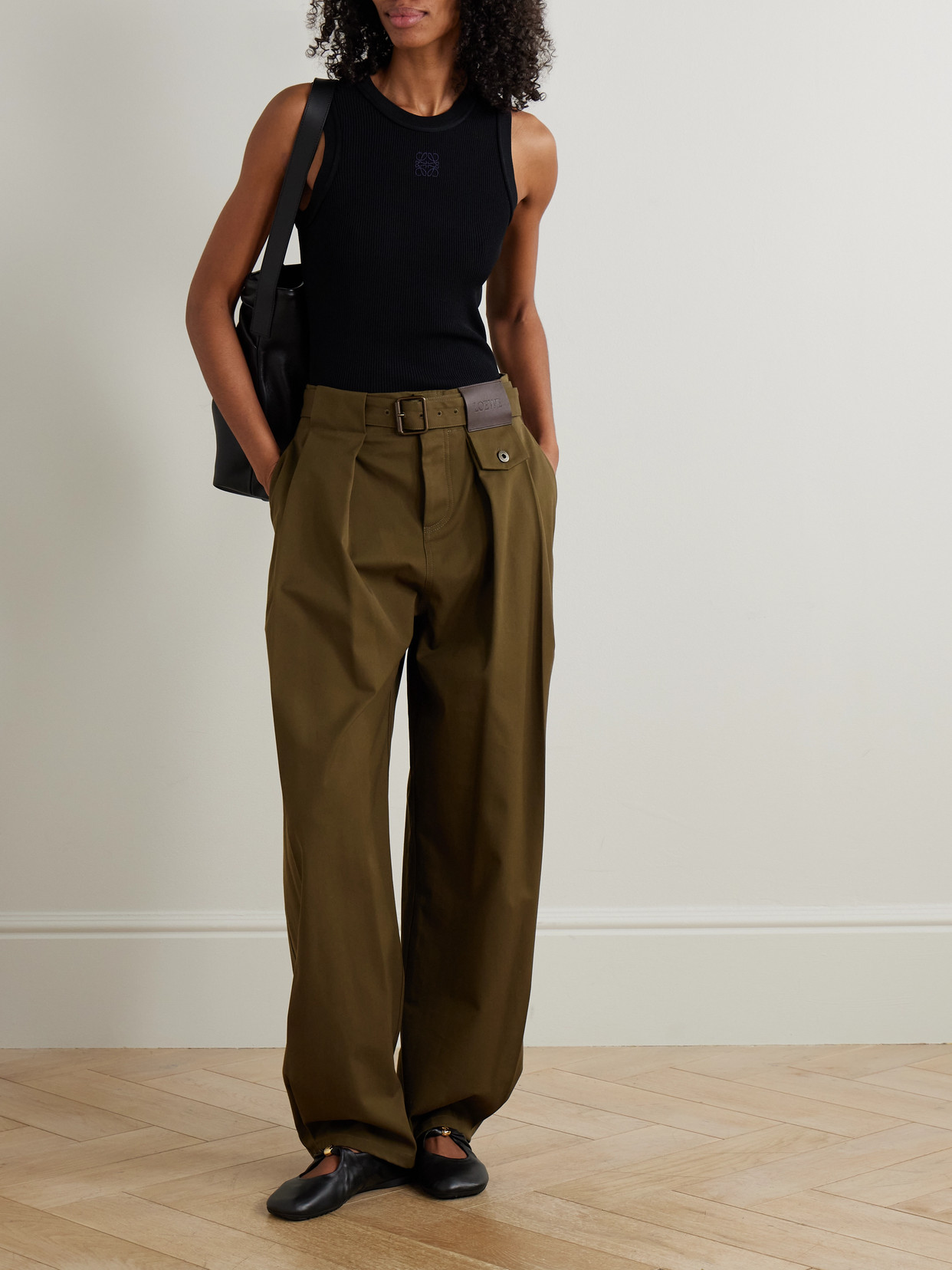 Loewe Anagram Embroidered Ribbed-knit Tank In Black