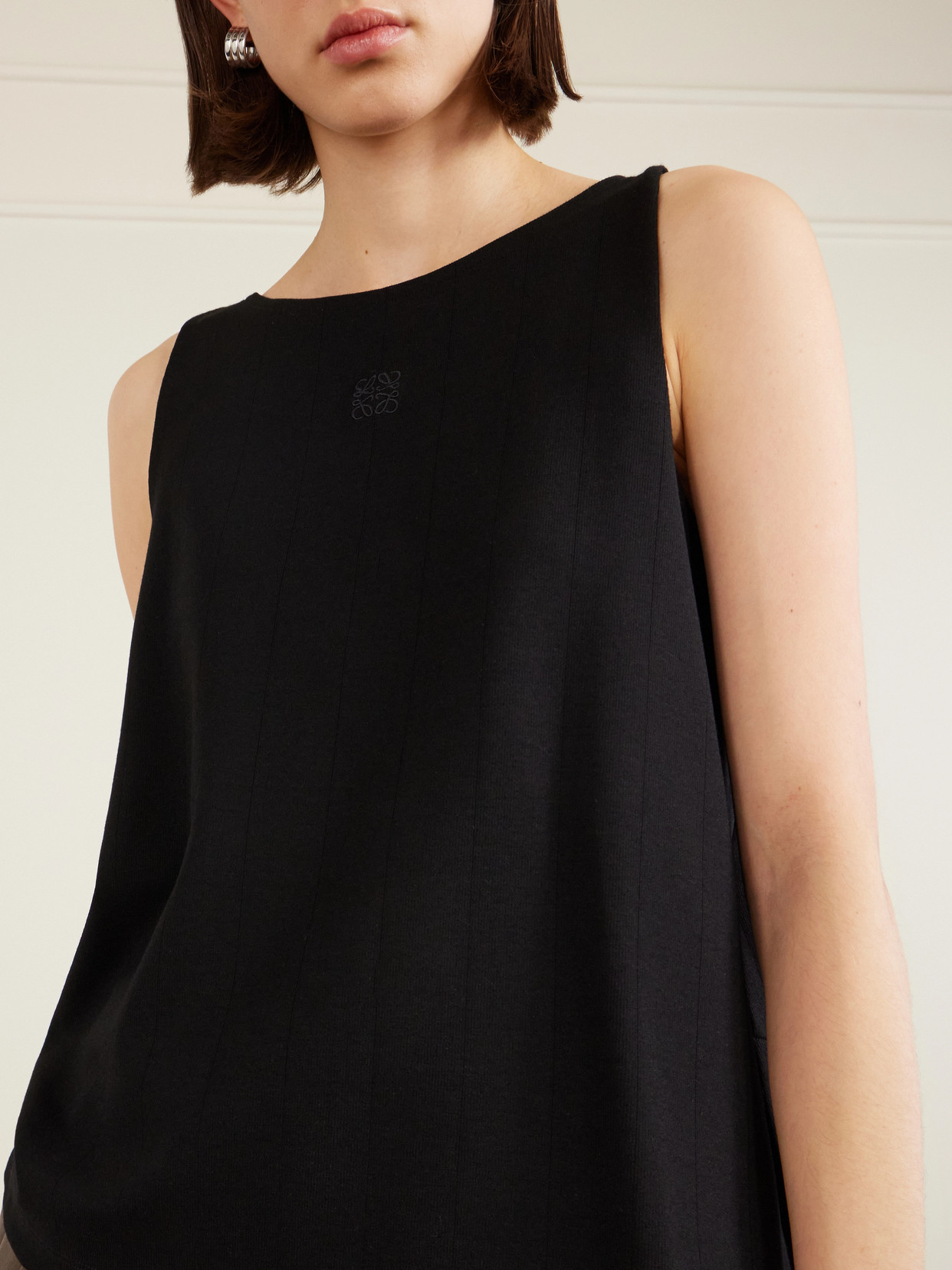 Anagram Embroidered Ribbed-Knit Tank Top