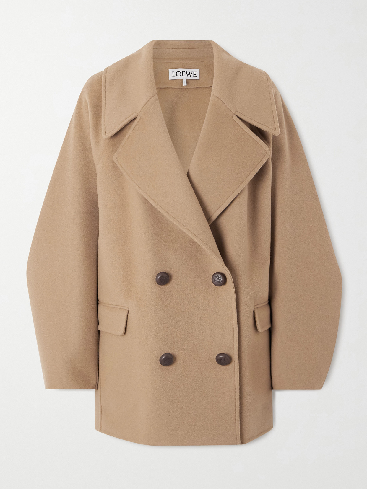 Loewe Double-breasted Wool Coat In Nude