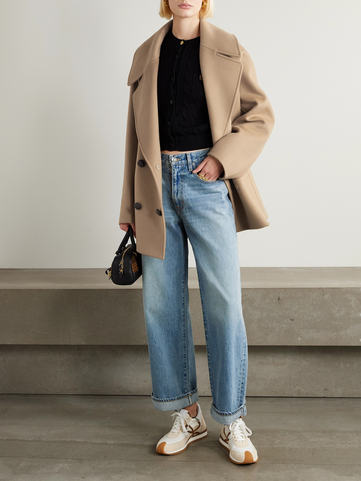 Loewe Wool Coat Double Breasted Wide Lapels In Nude