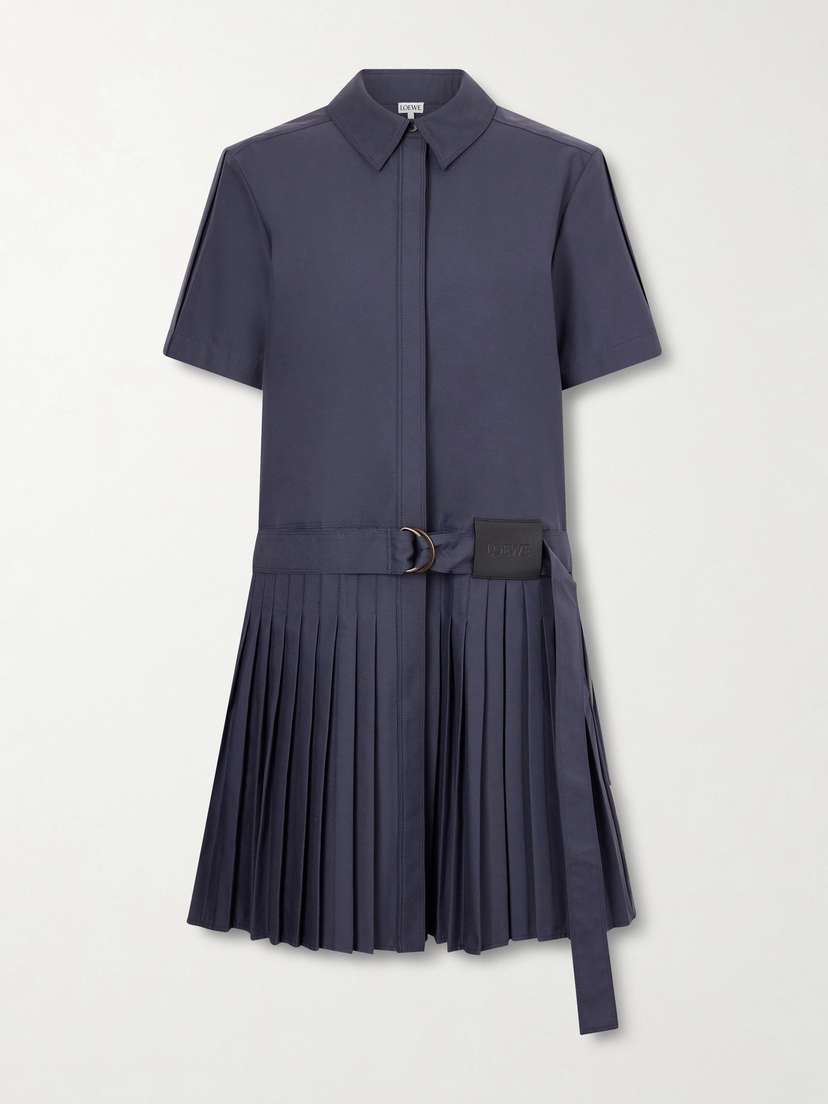 Loewe — Belted pleated cotton-blend mini shirt dress