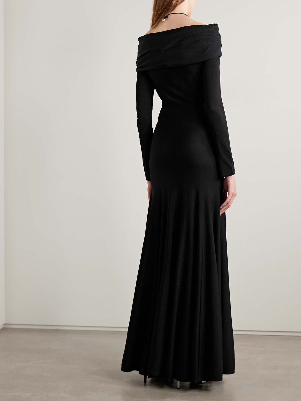 Khaite Genesis Off-the-shoulder Jersey Maxi Dress In Black