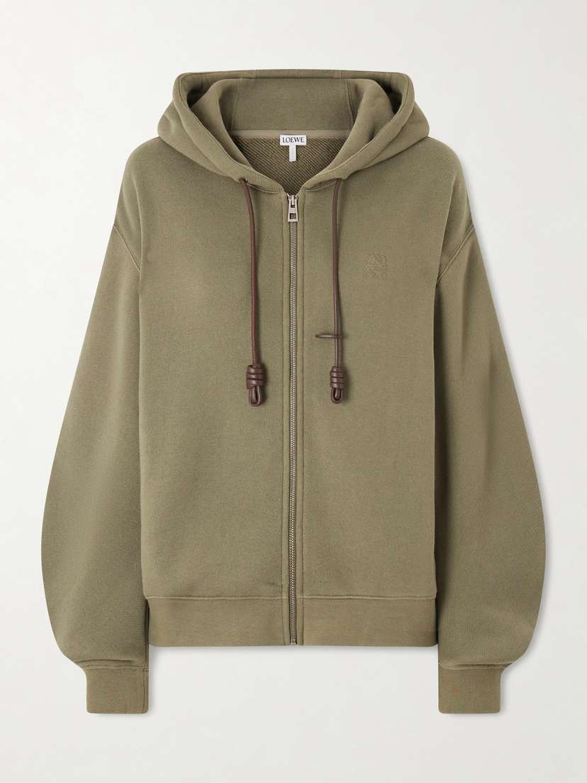 Loewe Flamenco Leather-trimmed Cotton-blend Jersey Hoodie