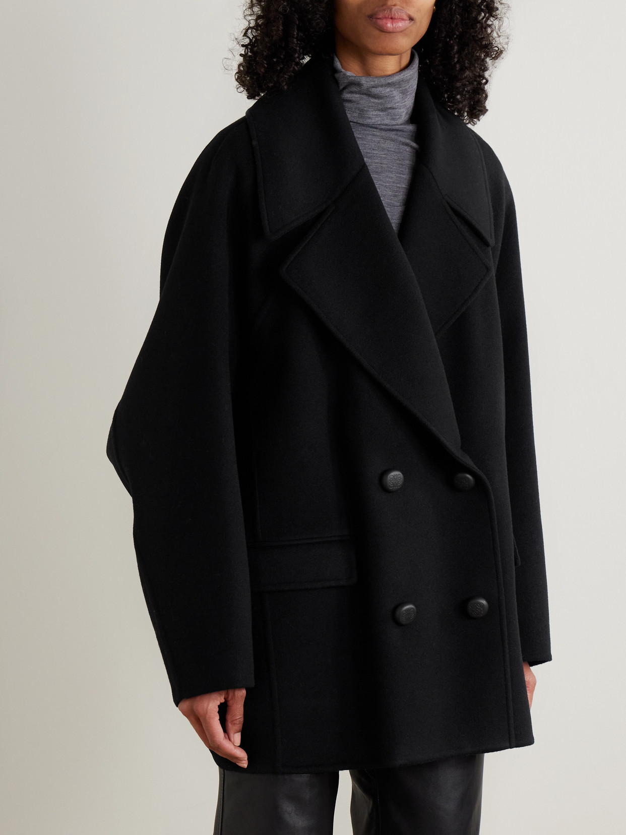 Loewe Double-breasted Wool Coat In Black