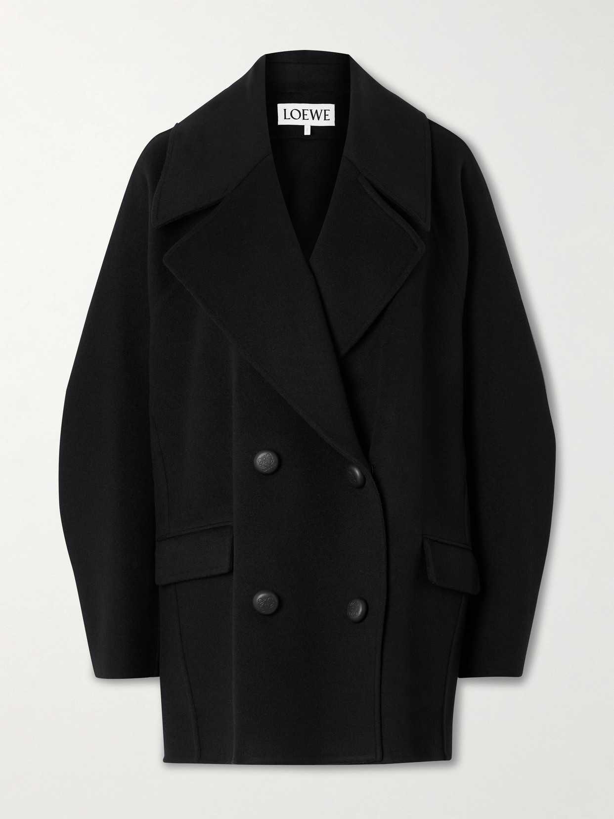Loewe Double-breasted Wool Coat In Black