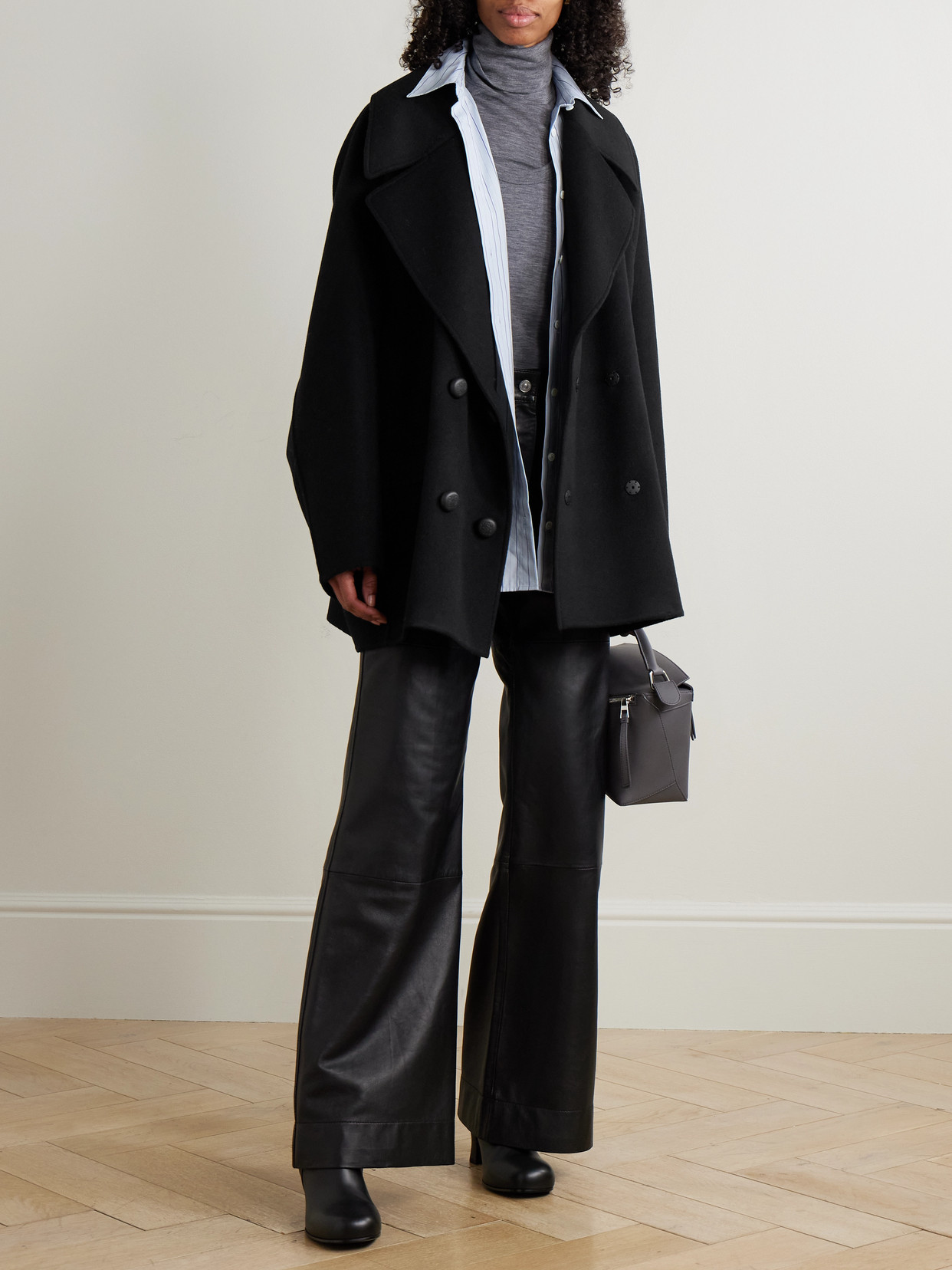 Loewe Double-breasted Wool Coat In Black