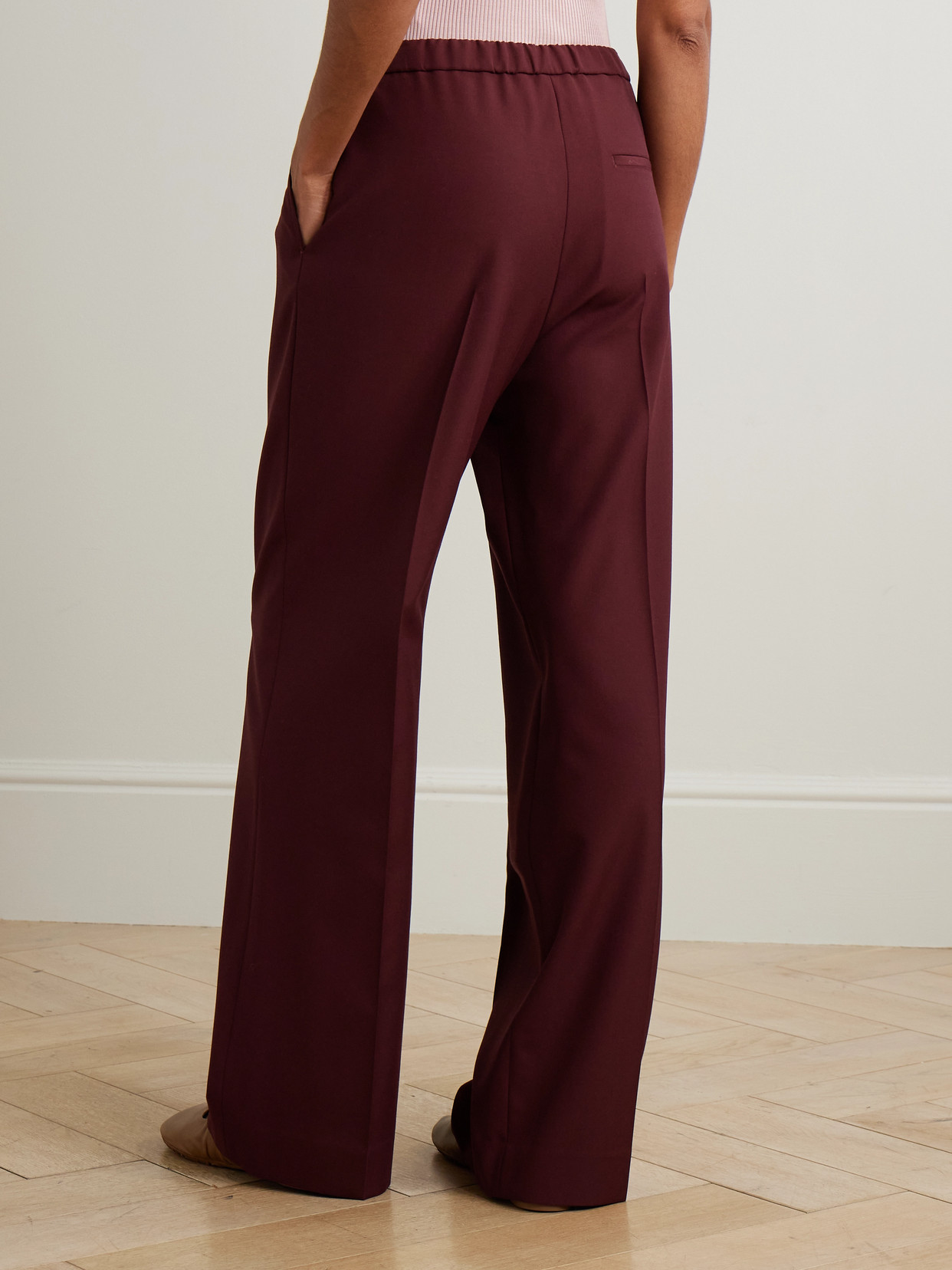 Loewe Leather-trimmed Pleated Wool Grain De Poudre Pants In Animal Print