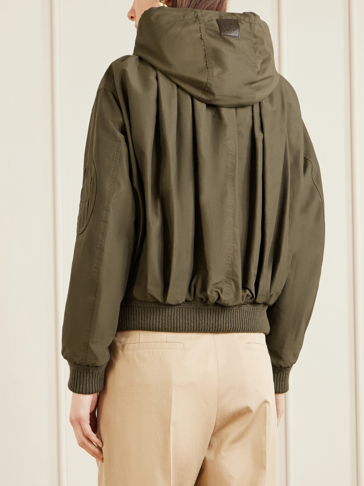 Hooded Leather-Trimmed Cotton-Blend Jacket