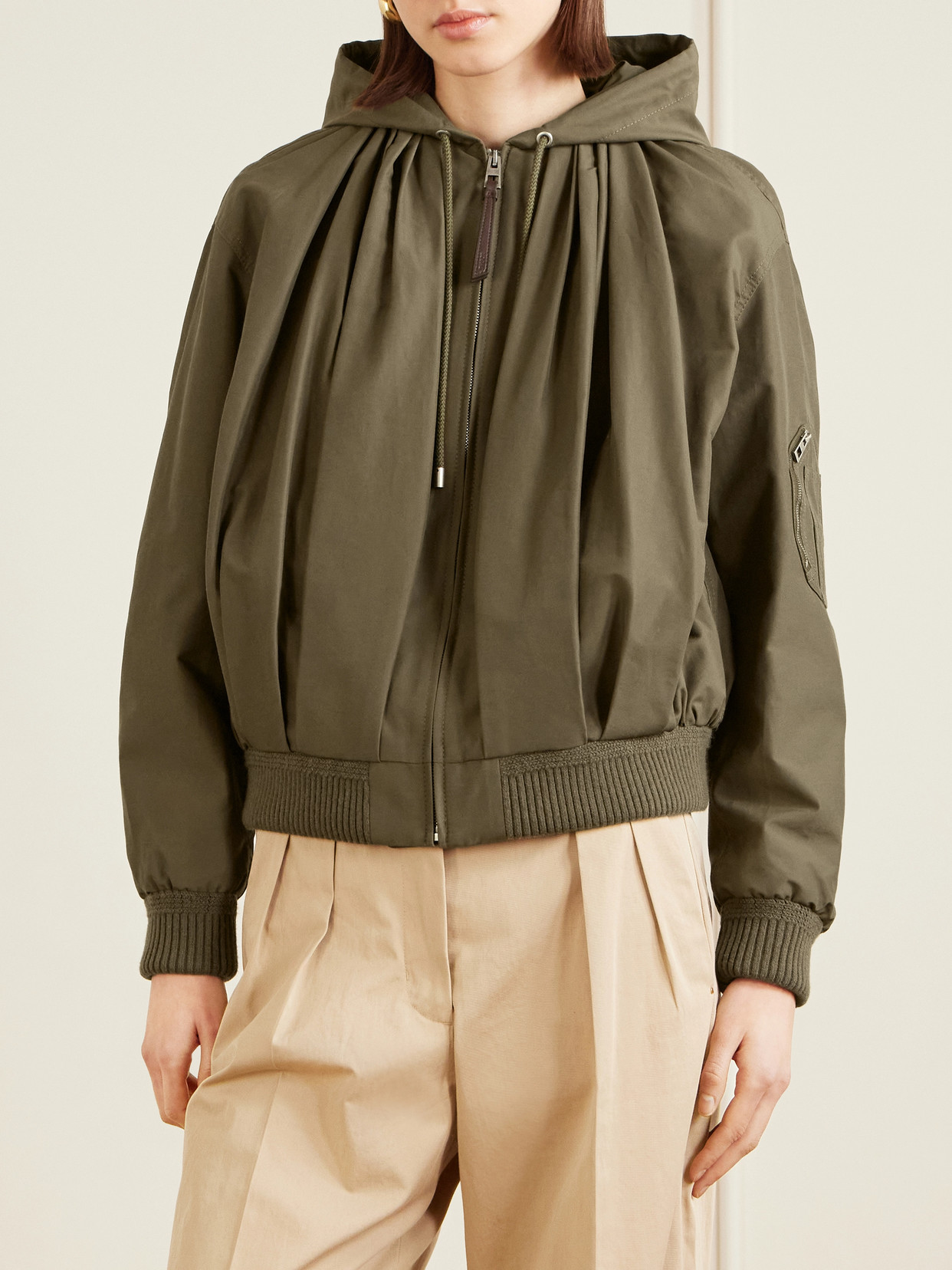 Hooded Leather-Trimmed Cotton-Blend Jacket