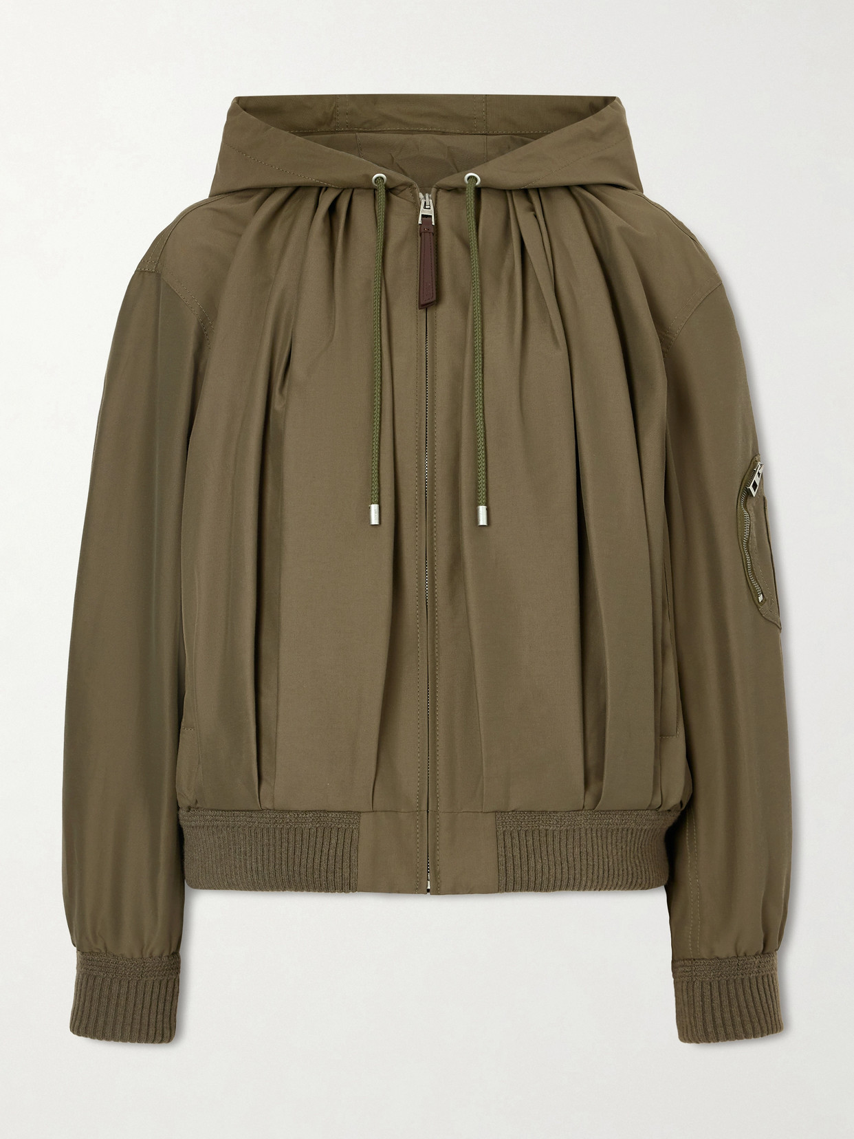 LOEWE - Hooded Leather-trimmed Cotton-blend Jacket - Army green