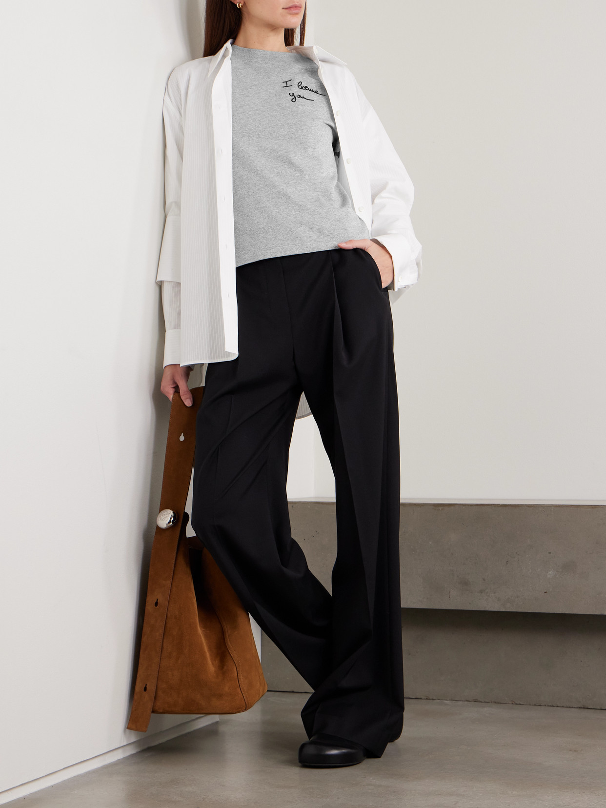 Loewe Anagram Embroidered Cotton-jersey T-shirt In Gray