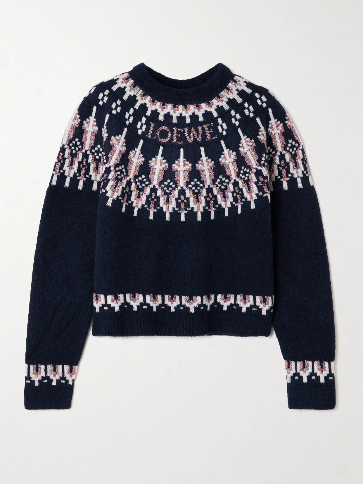 Loewe Stretch Wool Blend Sweater With Patterned Design In Black