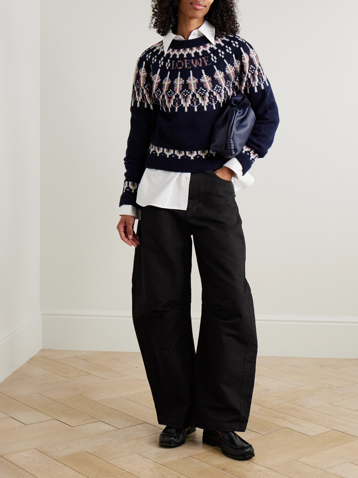 Loewe Stretch Wool Blend Sweater With Patterned Design In Black