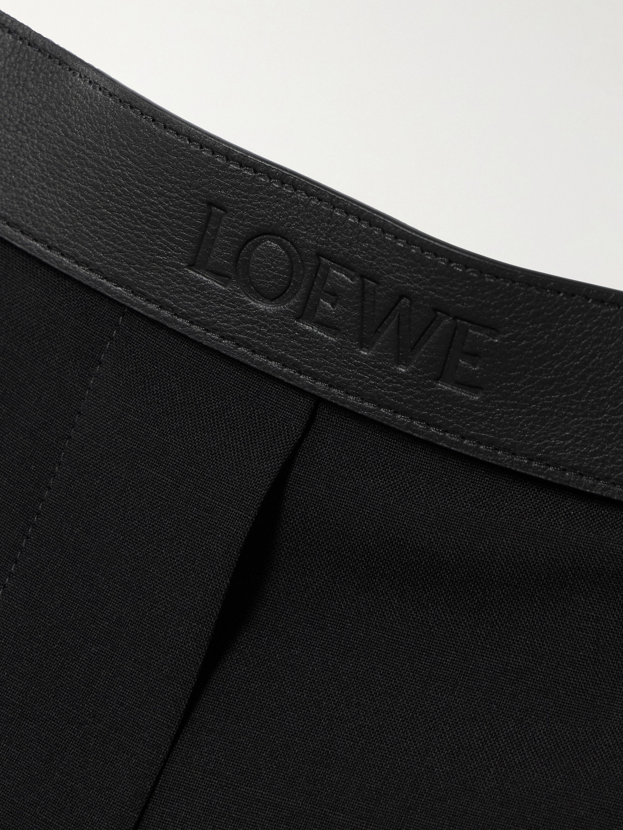 Loewe Leather-trimmed Pleated Grain De Poudre Wool Straight-leg Pants In Multi