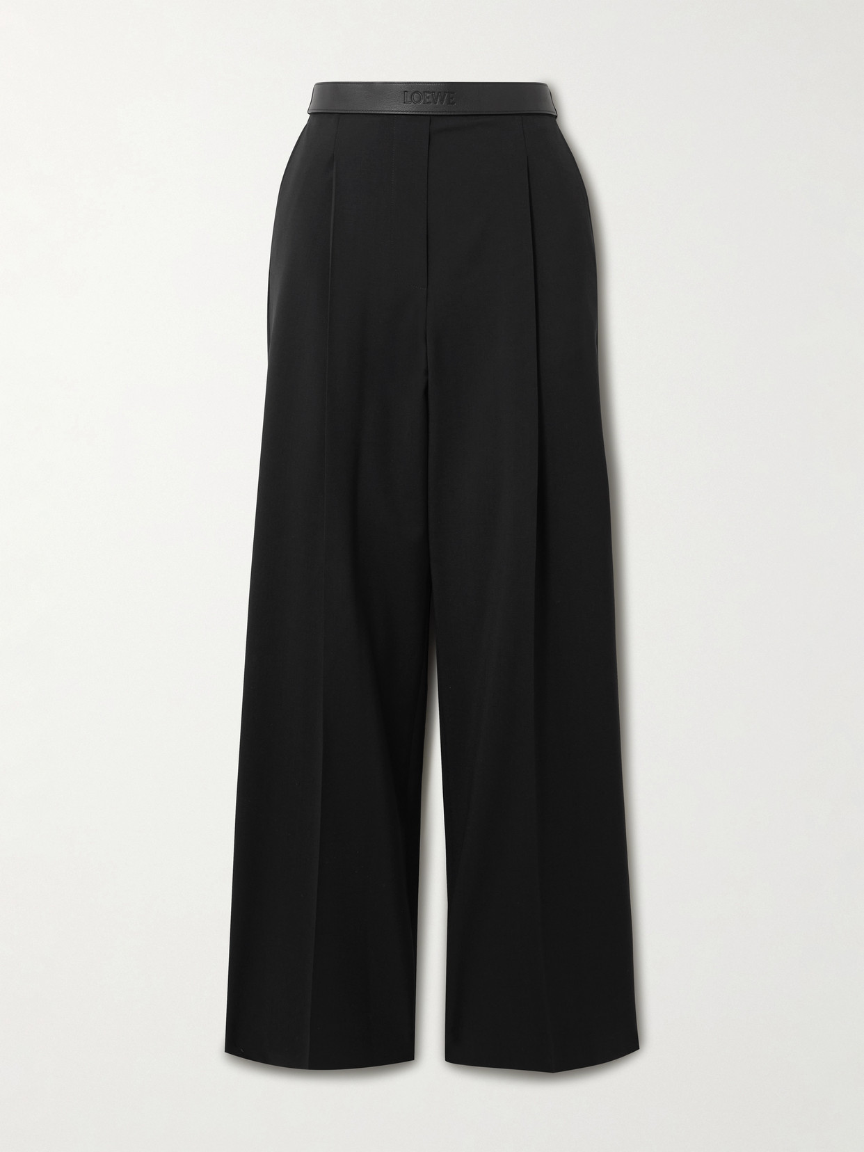 Loewe Leather-trimmed Pleated Grain De Poudre Wool Straight-leg Pants In Multi