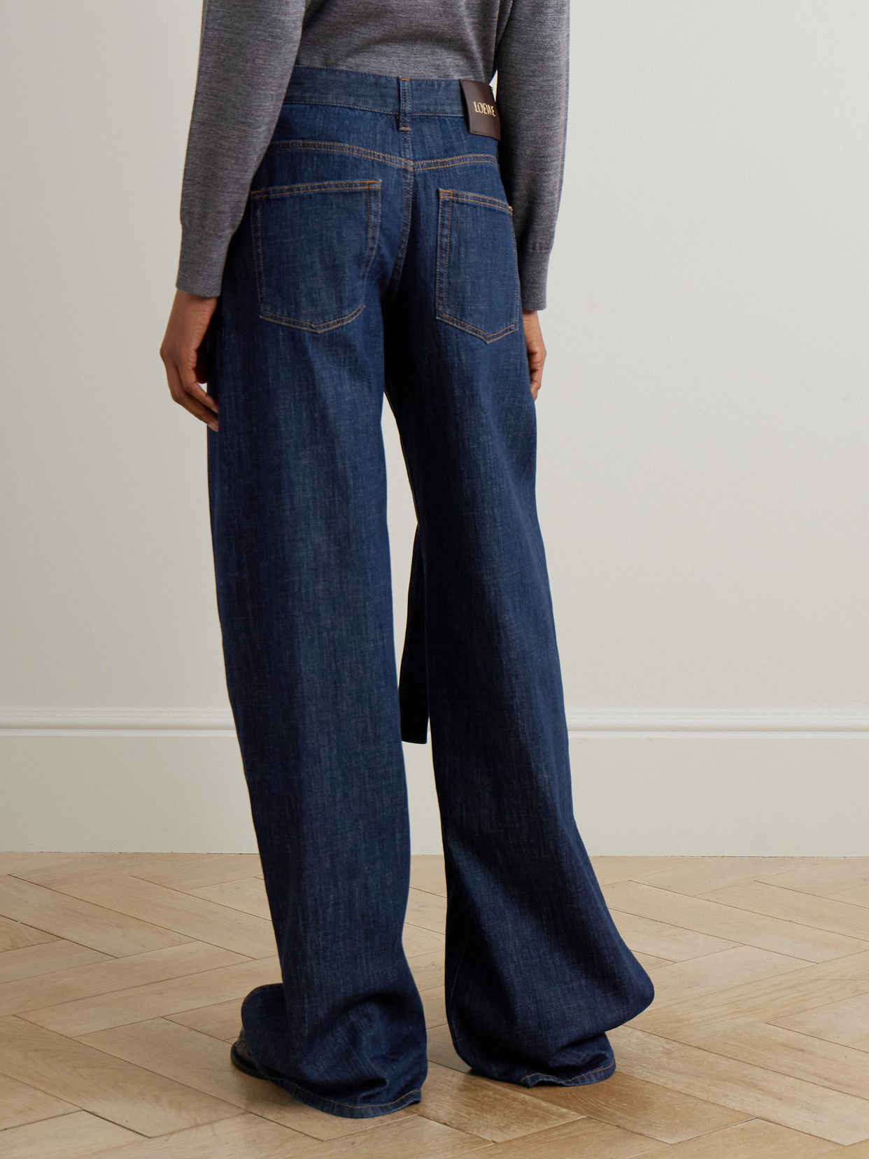 Loewe Belted Pleated High-rise Wide-leg Jeans In Blue