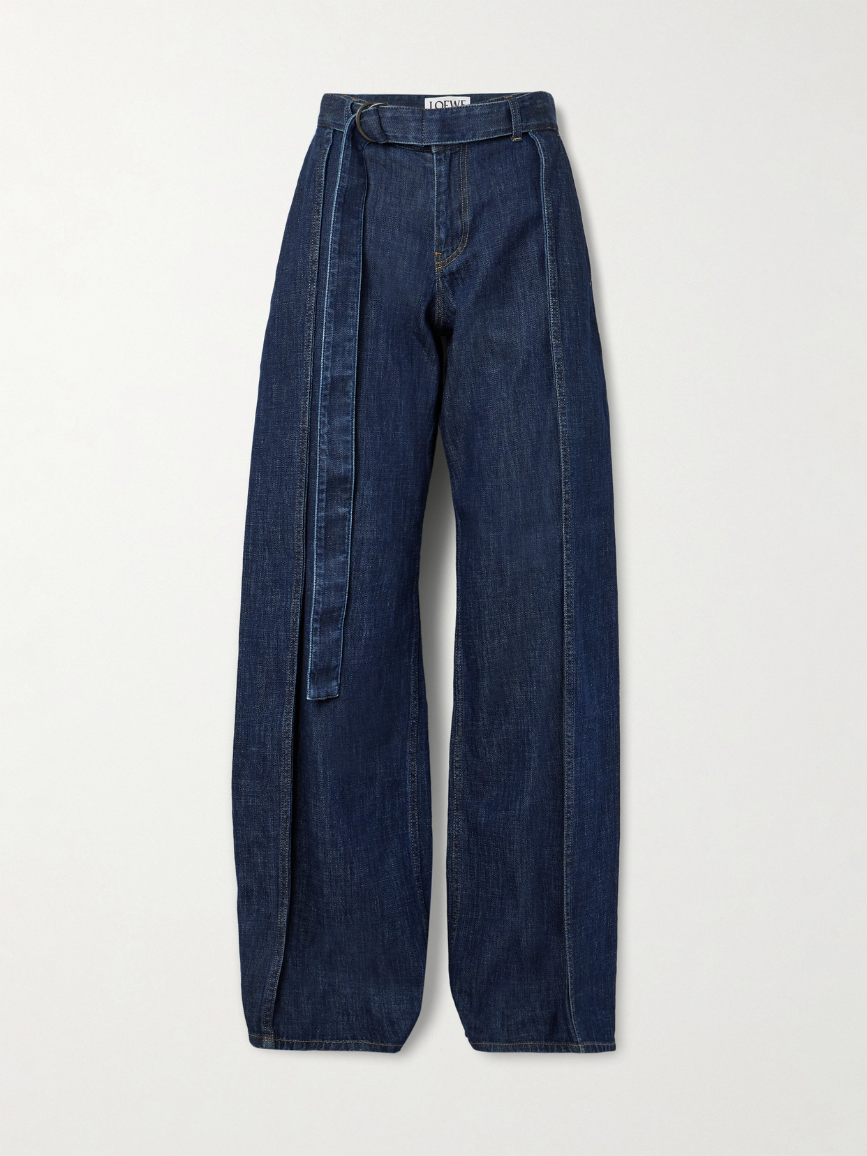 Loewe Belted Pleated High-rise Wide-leg Jeans In Blue