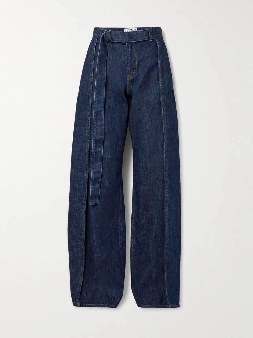 Loewe — Belted pleated high-rise wide-leg jeans