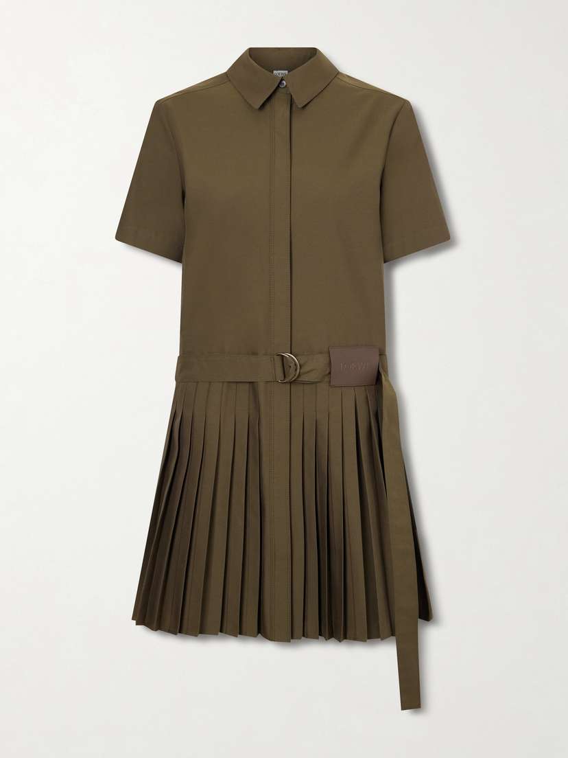 Loewe — Belted pleated cotton-blend mini shirt dress