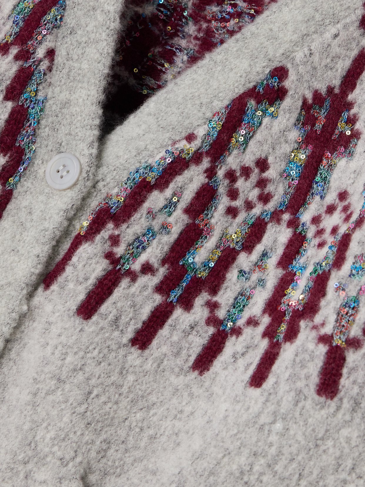 Loewe Sequin-embellished Fair Isle Wool-blend Cardigan In Gray