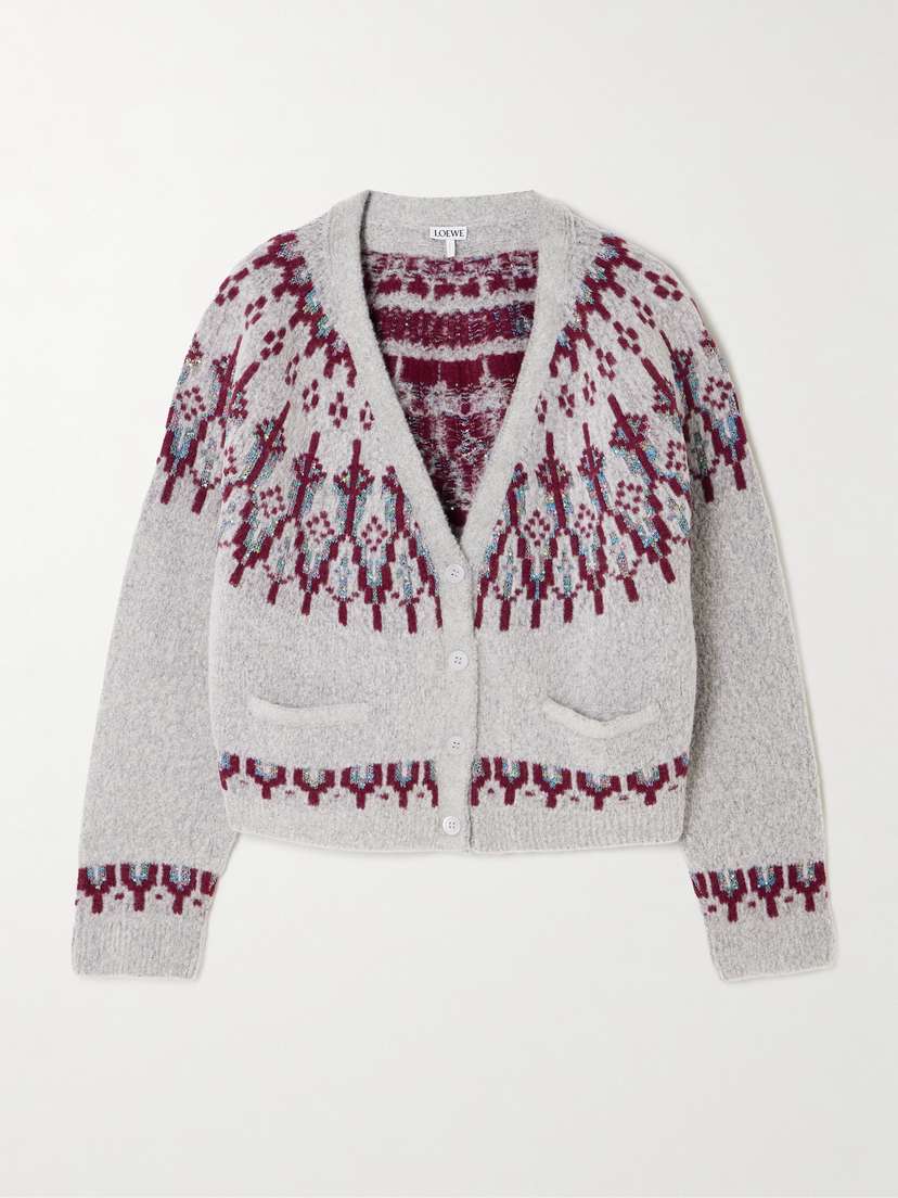 Loewe Sequin-embellished Fair Isle Wool-blend Cardigan