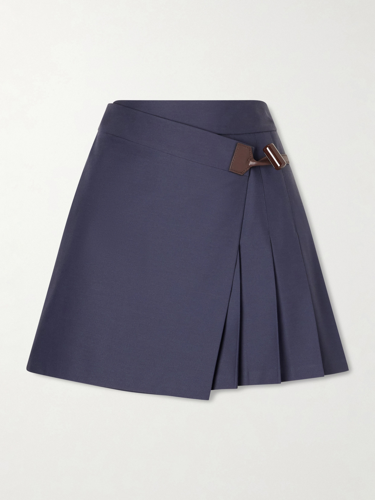 Loewe Pleated Leather-trimmed Cotton-blend Mini Skirt In Blue