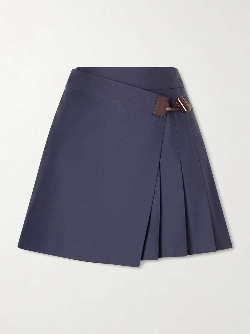 Loewe Pleated Leather-trimmed Cotton-blend Mini Skirt