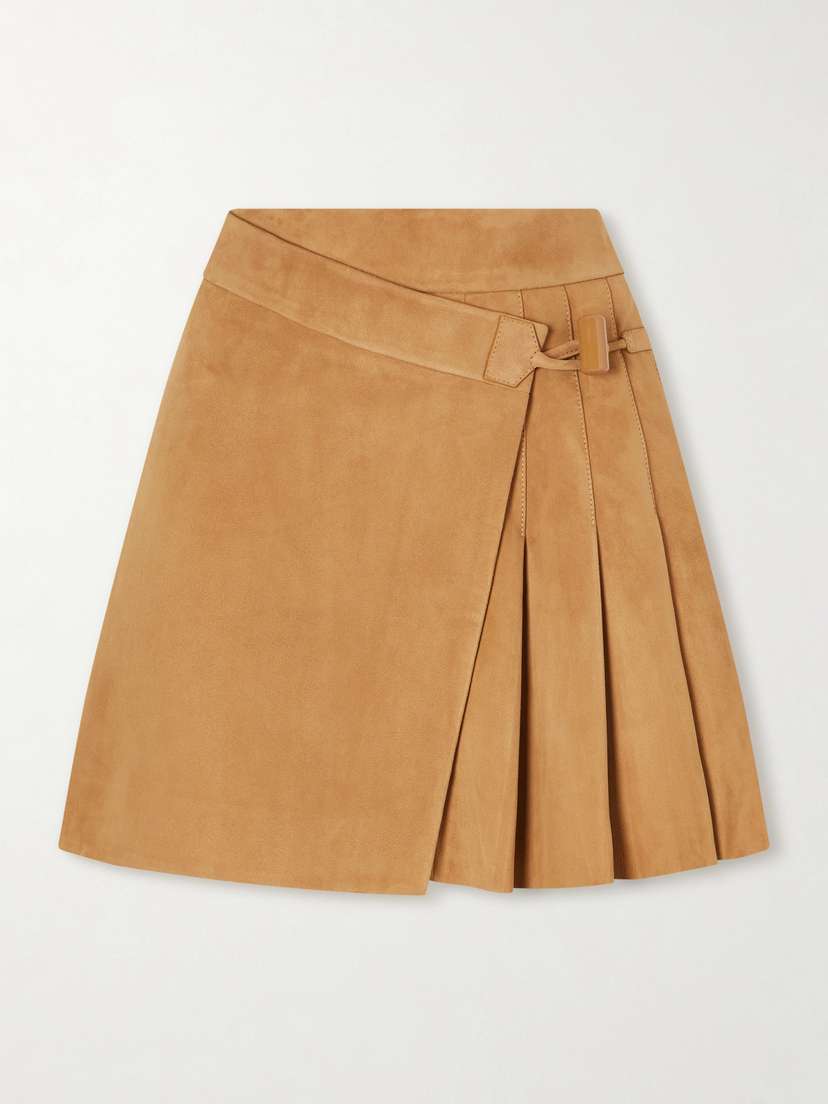 Loewe Pleated Suede Mini Wrap Skirt