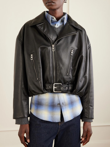 Loewe Cropped buckled leather biker jacket