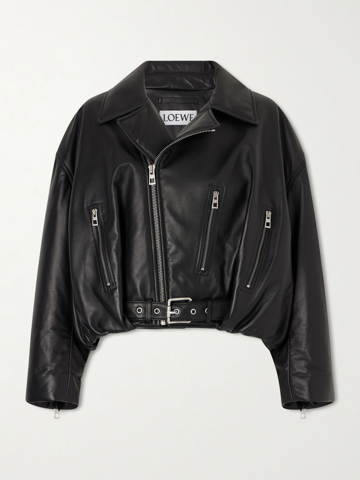 Loewe Cropped Buckled Leather Biker Jacket In Black