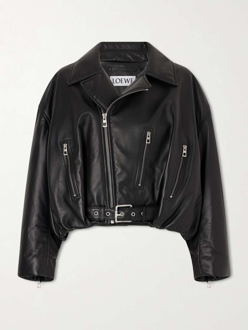 Loewe Cropped Buckled Leather Biker Jacket