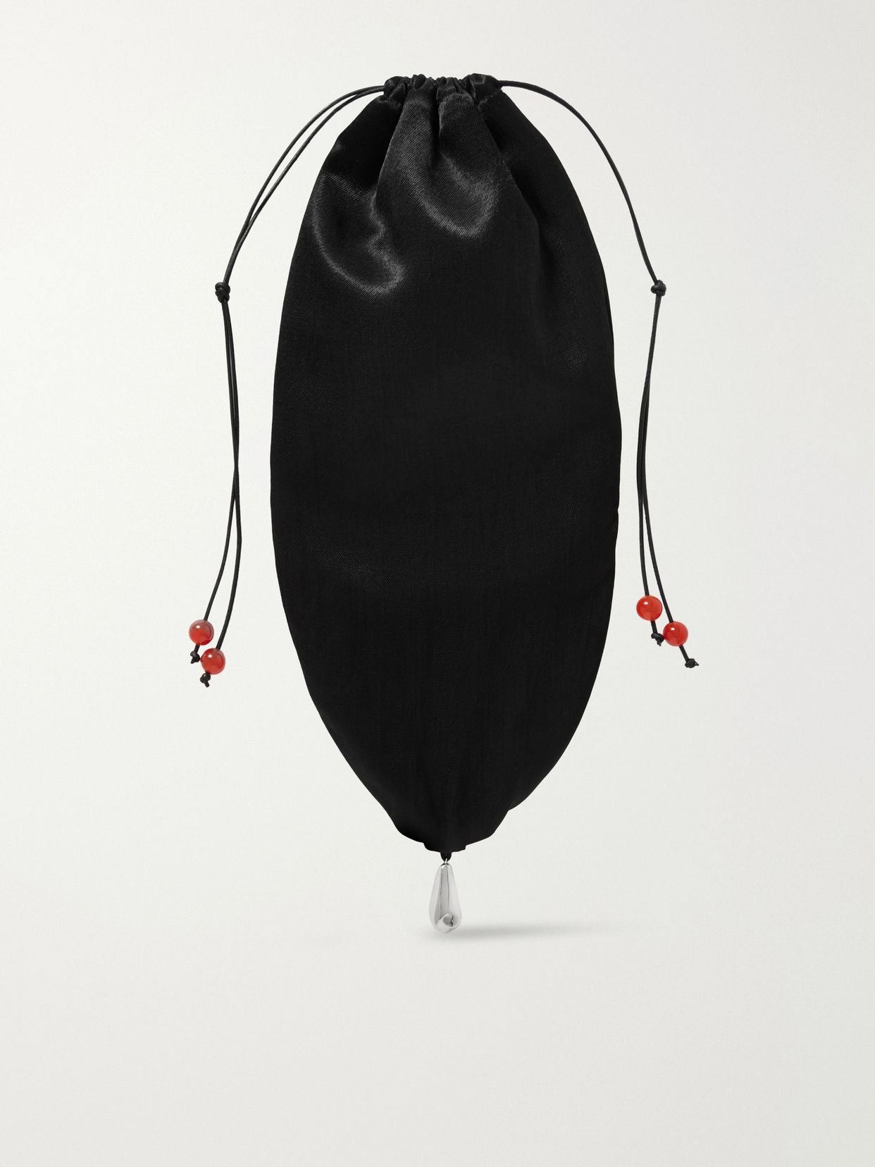 Teardrop embellished satin drawstring pouch