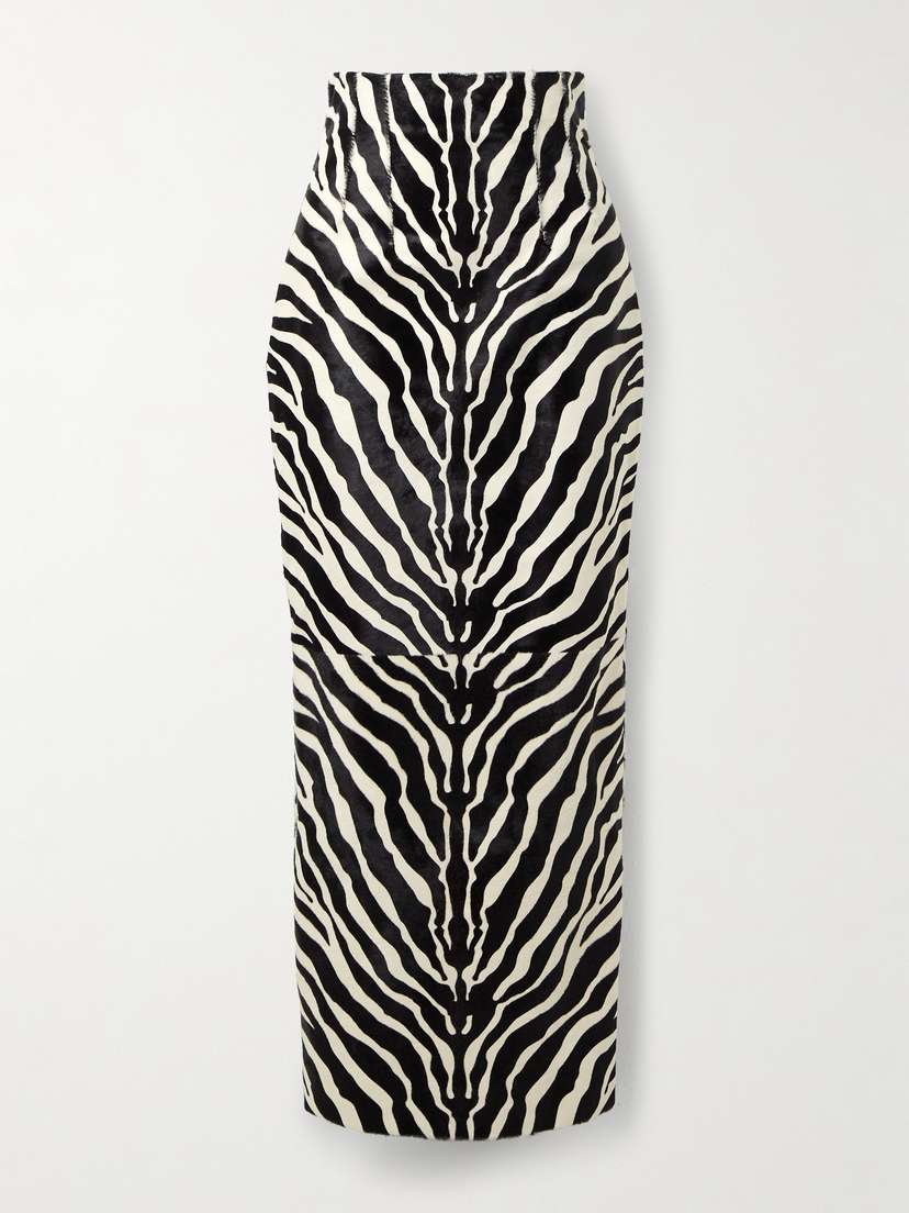 Khaite Loxley Zebra-print Calf Hair Midi Skirt