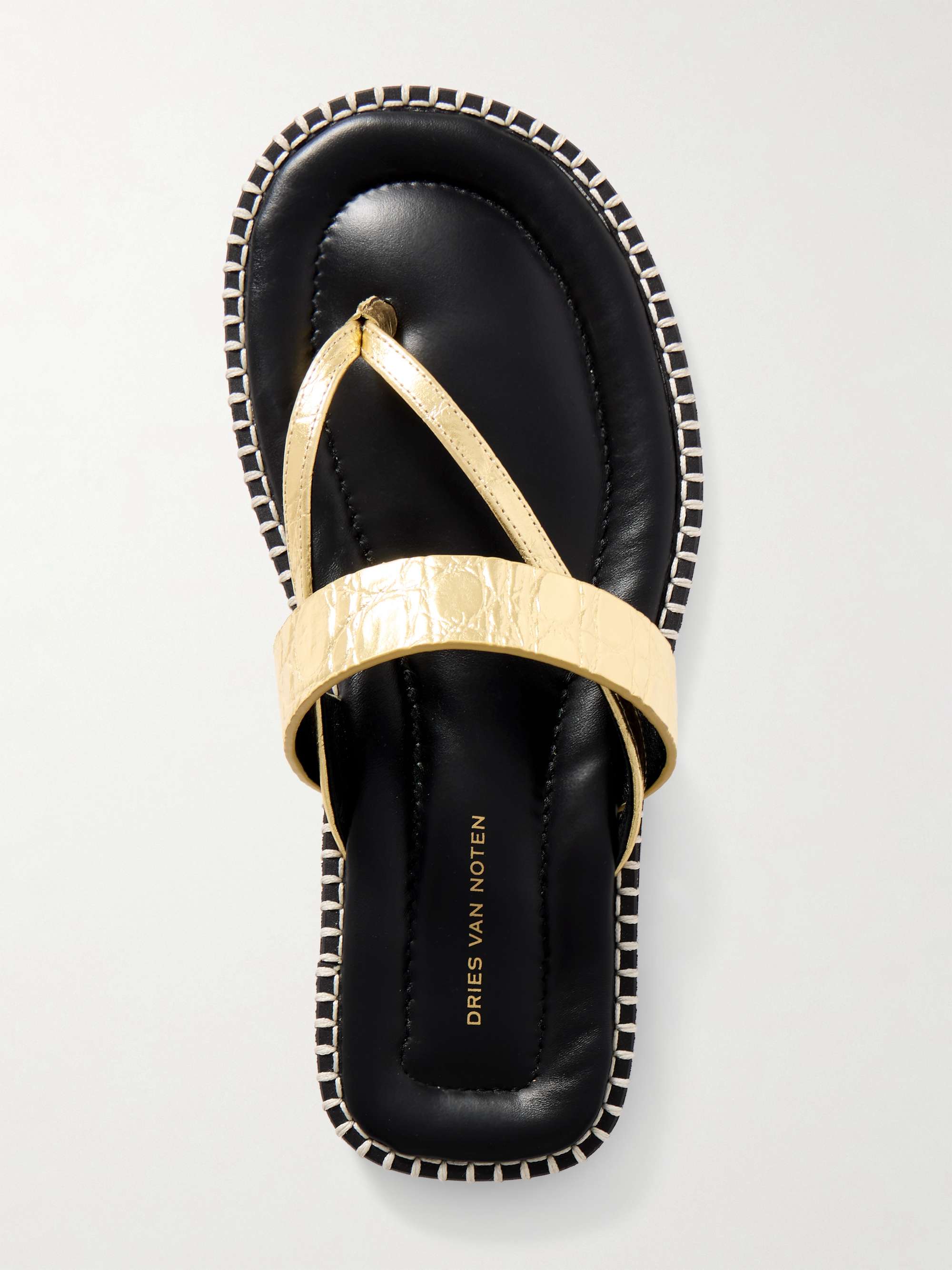 DRIES VAN NOTEN Whipstitched metallic croc-effect leather sandals