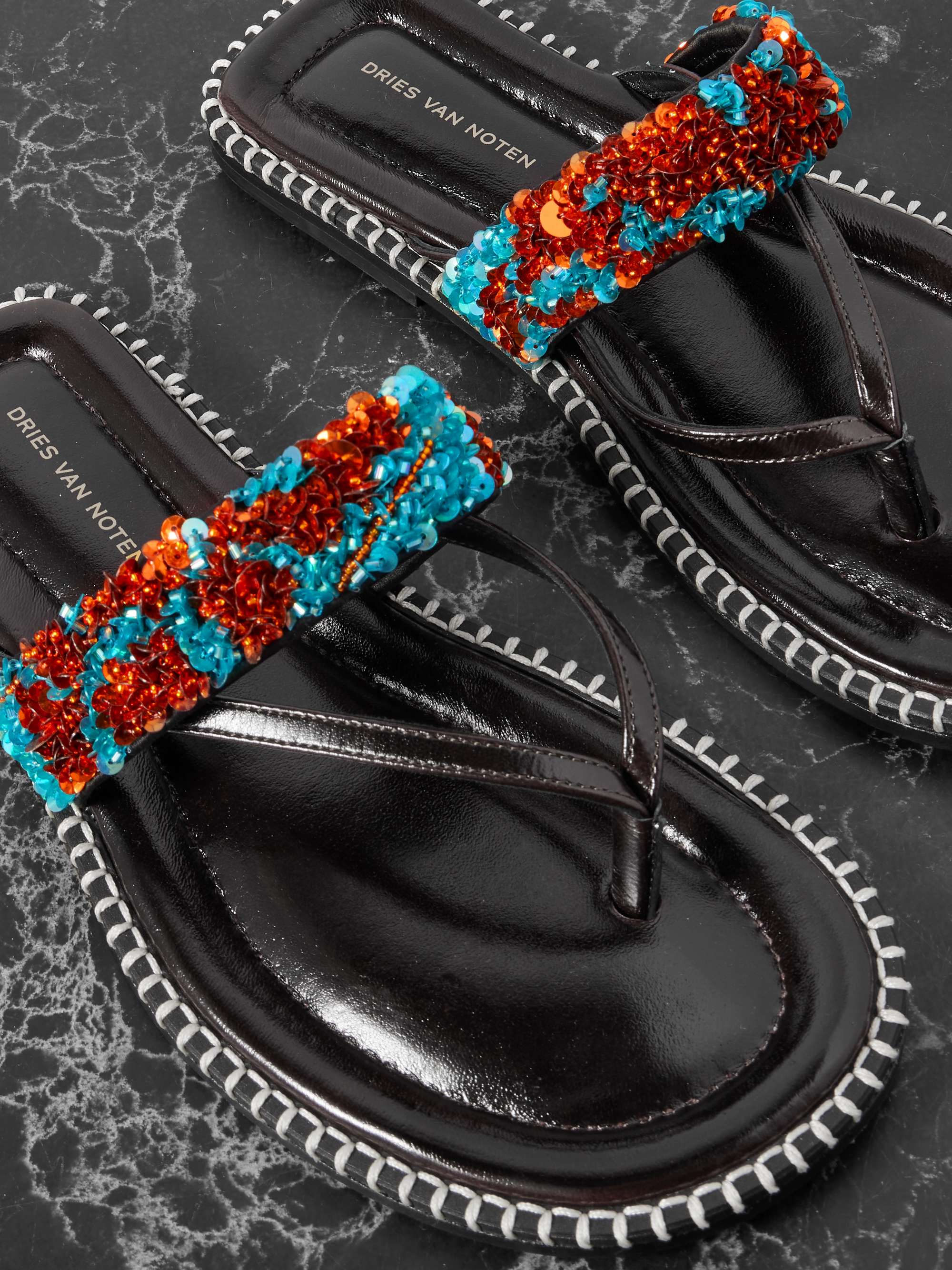 DRIES VAN NOTEN Embellished whipstitched leather sandals | NET-A