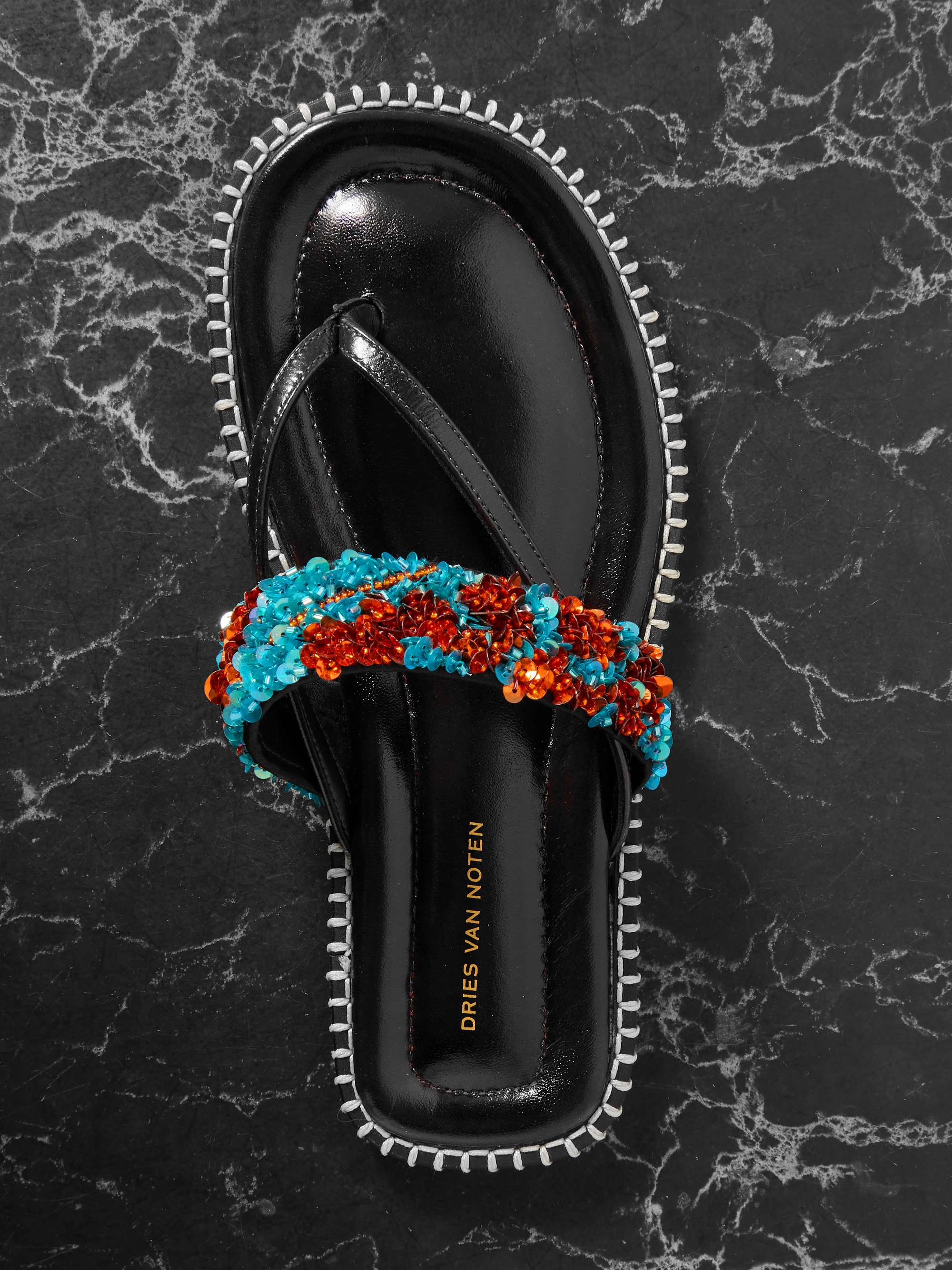 DRIES VAN NOTEN Embellished whipstitched leather sandals | NET-A