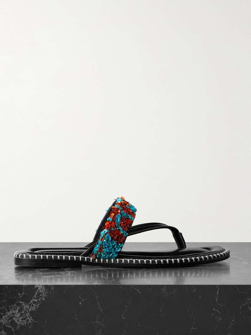 Dries Van Noten Embellished Whipstitched Leather Sandals